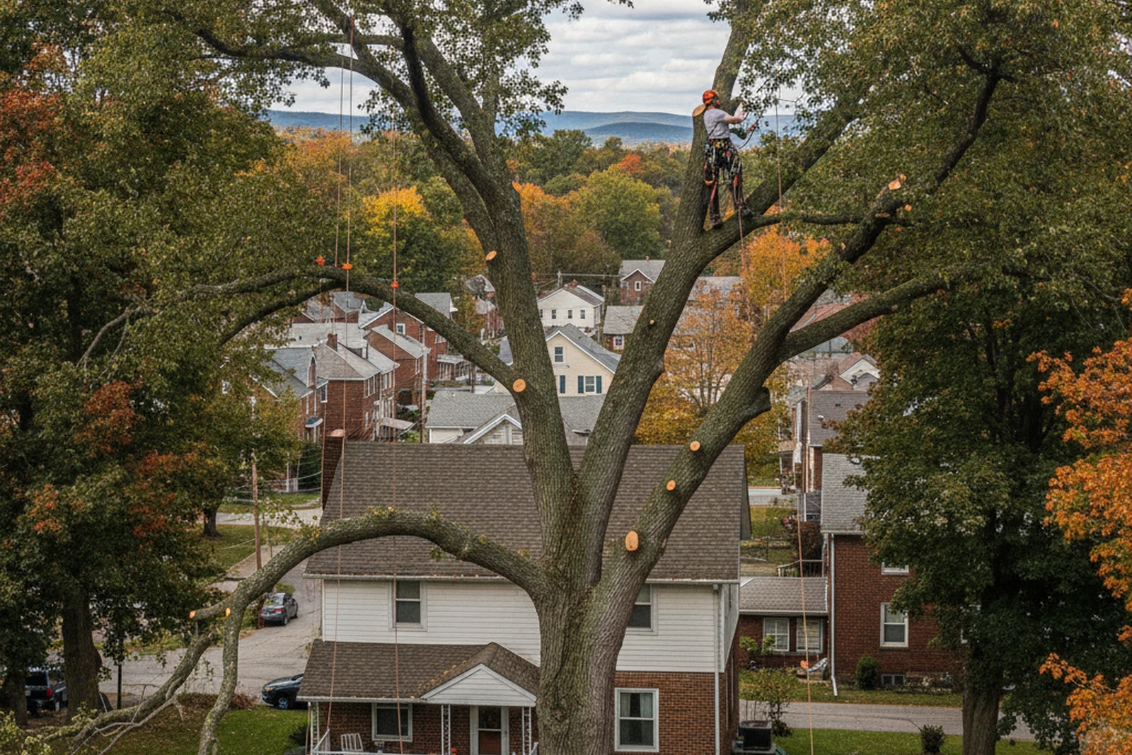 Tree trimming crown reduction maple Wilkes-Barre Pennsylvania Luzerne County Wyoming Valley roofline ice loading pre-winter Dave